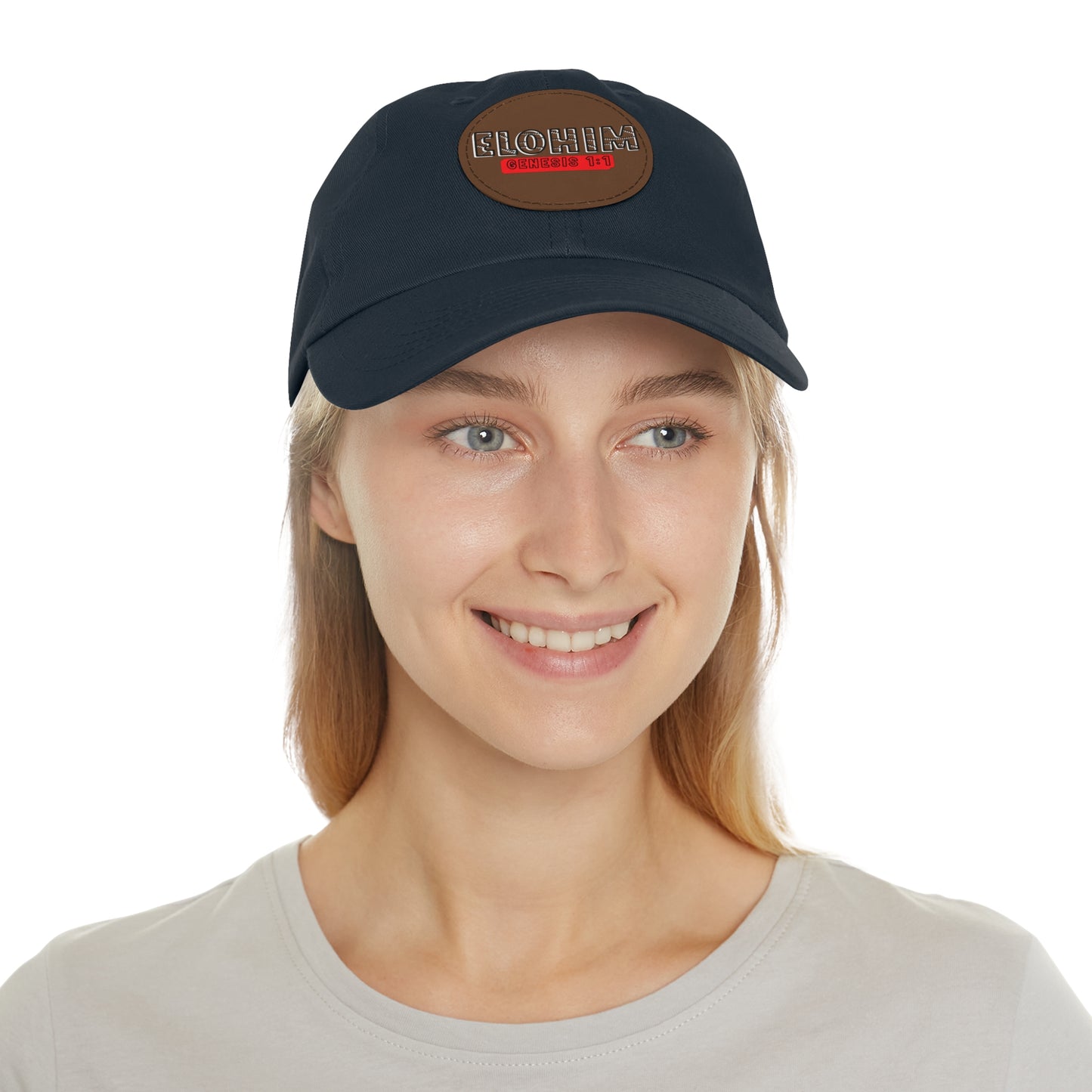 'ELOHIM, GENESIS 1:1- Stylish Dad Hat with Leather Patch | a Unisex Gift, Casual Wear, Summer Accessory, Unique Outdoor Cap, Adjustable Sun Hat, Christian Gift