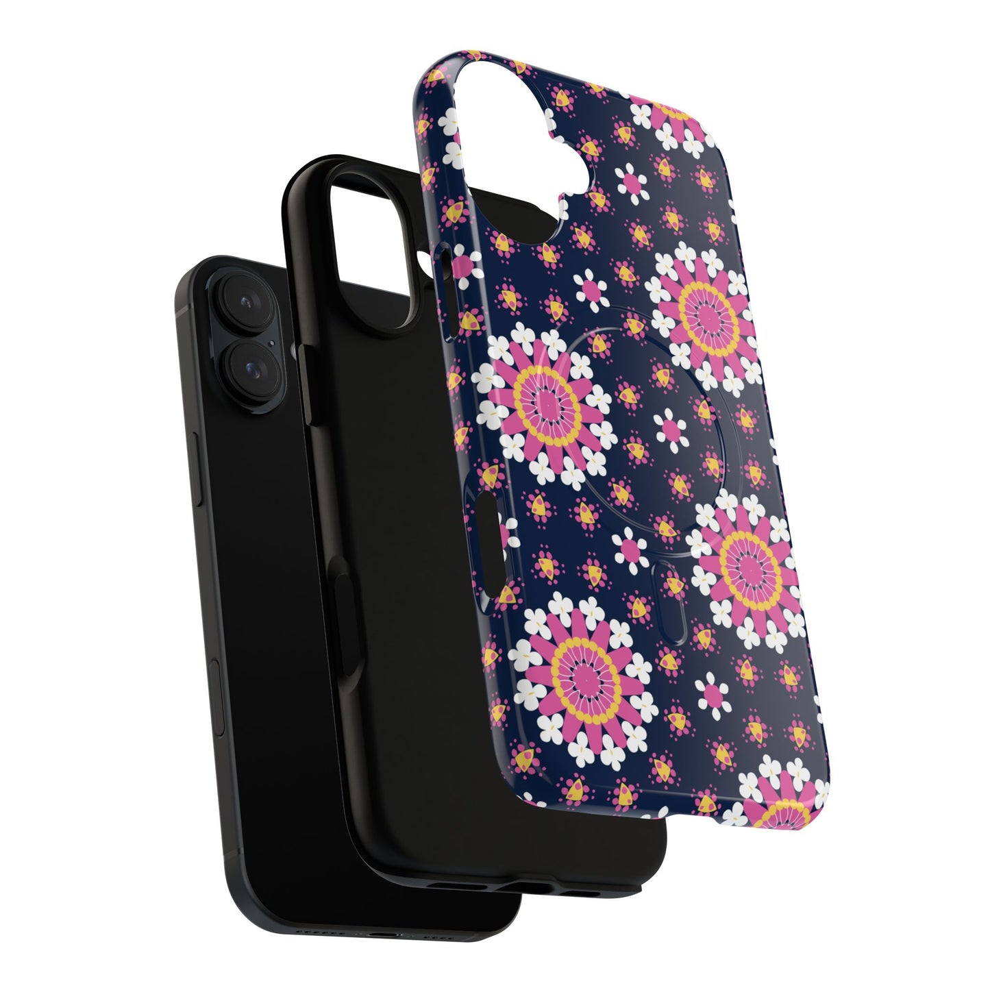 Midnight Mandala Bloom Tough iPhone Magnetic Case, Vibrant Design for Protection, Gift for Her, Trendy Accessory, Floral MagSafe iPhone Cover, Birthday, & Everyday Use
