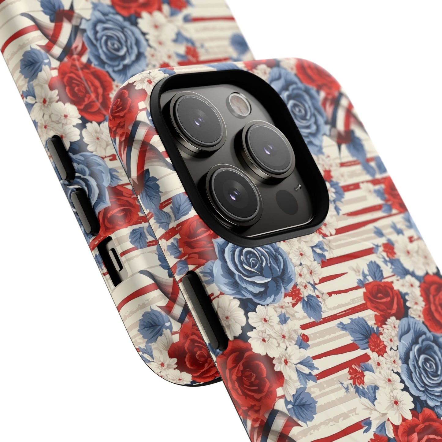 Floral Freedom Tough iPhone Magnetic Case, Red Blue Flower Design,  iPhone MagSafe® compatibility Cover, Best Gift for Her, Holiday Present