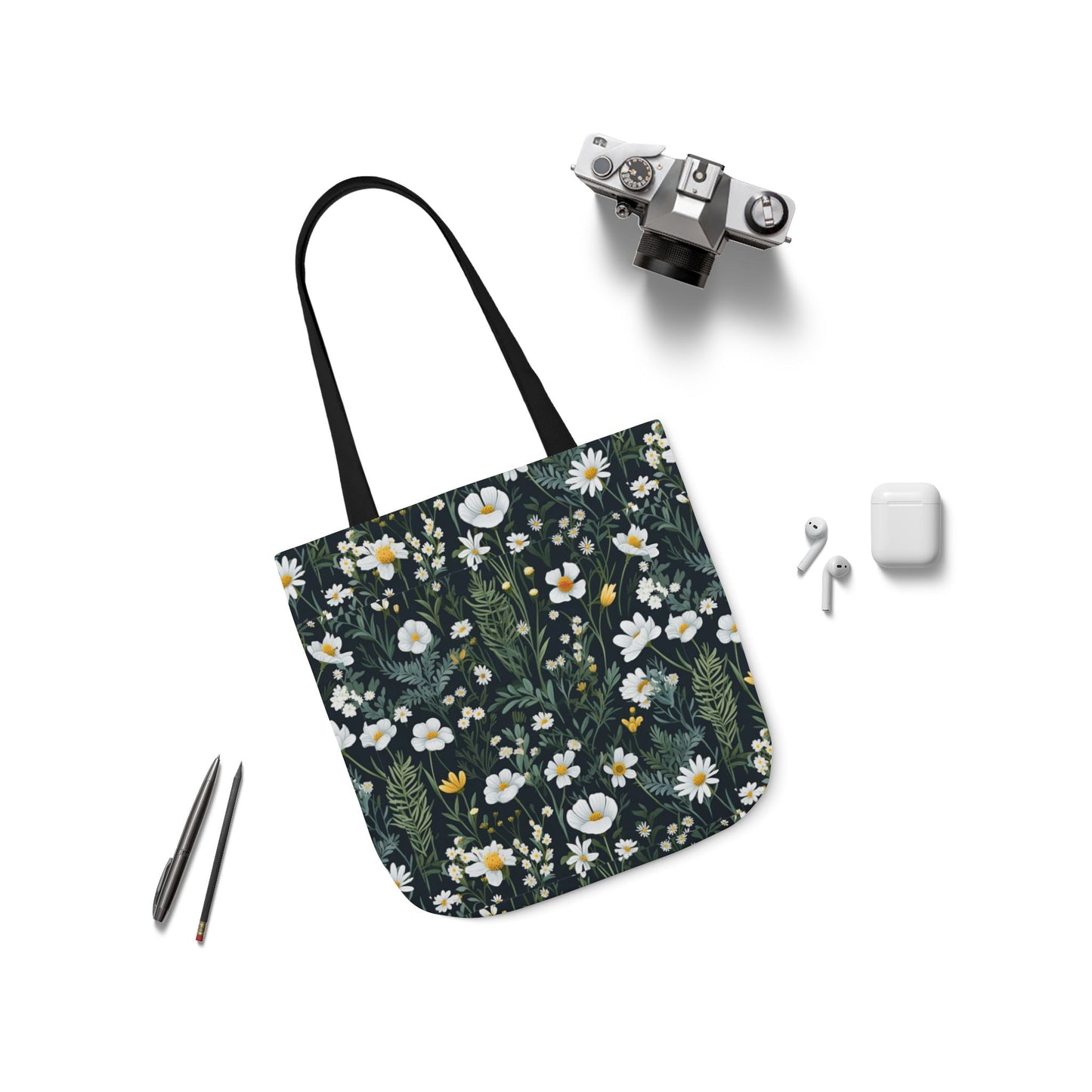 Daisy Delight Floral Canvas Tote Bag with 5-Color Straps | Eco-Friendly Shopping Bag