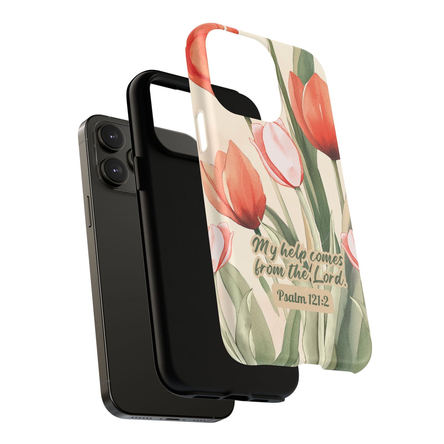 My Help comes from the Lord Psalm 121:2, Inspirational Gift, Tough iPhone Magnetic Case Scripture, Floral Bible Verse, MagSafe® iPhone® Tough Case, iPhone 14, iPhone 15, iPhone 16, Pro, Pro Max, Plus.