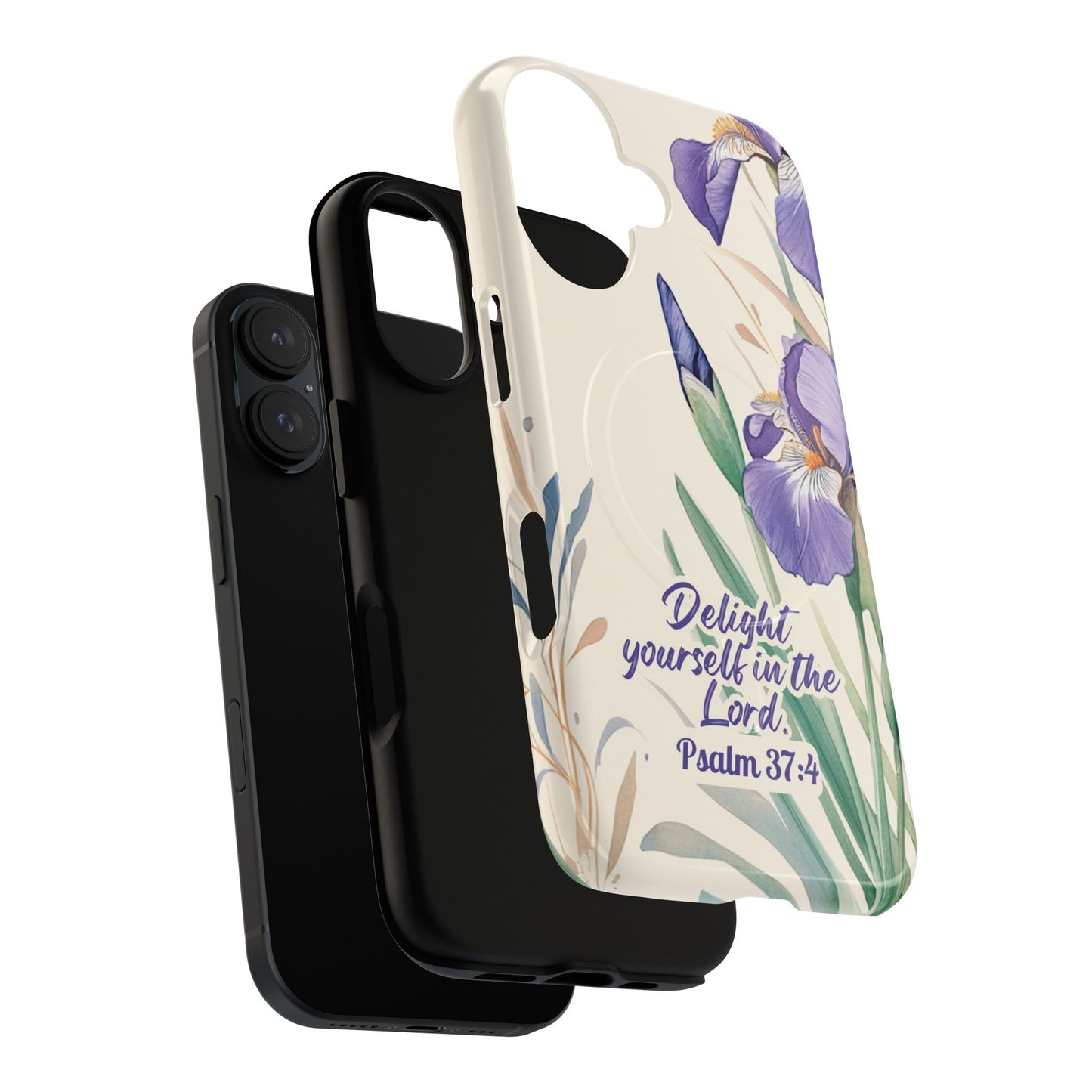 Delight yourself in the Lord Psalm 37:4, Inspirational Gift, iPhone Magnetic Case Scripture, Floral Bible Verse, MagSafe® iPhone® Tough Case, iPhone 14, iPhone 15, iPhone 16, Pro, Pro Max, Plus.