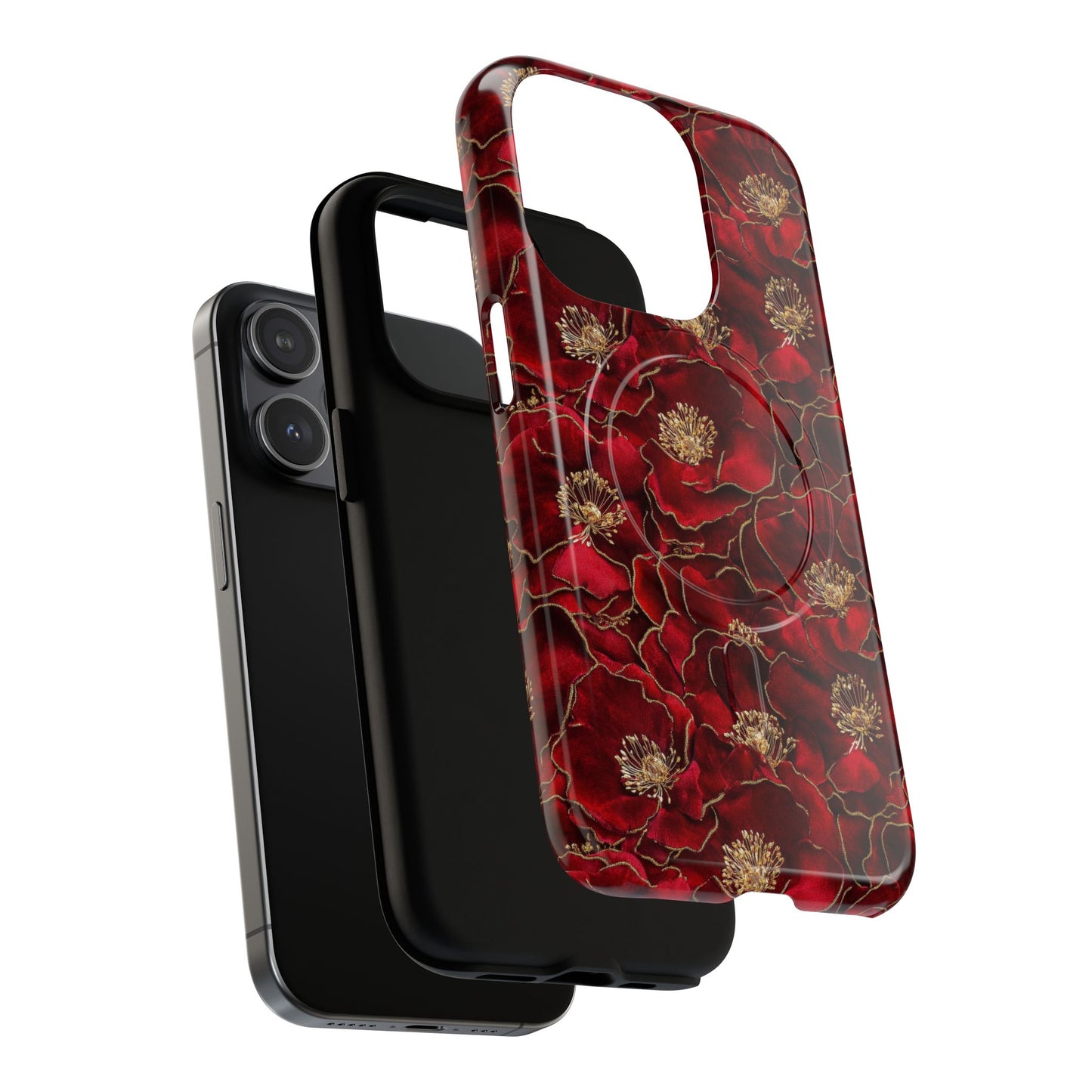 Midnight Poppy Luxe Tough iPhone Magnetic Case, Unique Flower iPhone Cover, Durable Floral Design, Gift for Her, Gift for Mother's.