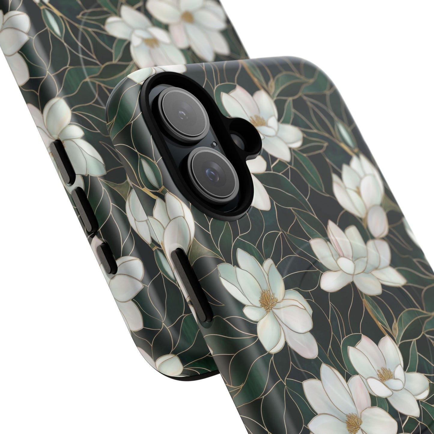 Midnight Magnolia Tough iPhone Magnetic Case, Stylish Stained Glass iPhone Protection, Nature Lover Gift, Spring Vibes