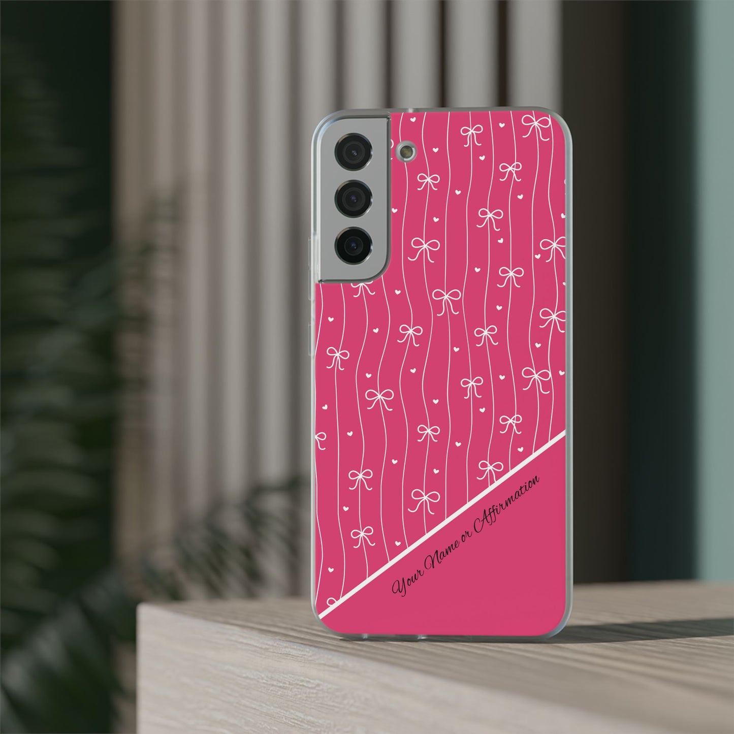Personalized Pink Bow Coquette Slim Flexi iPhone and Samsung Cases — Custom Name or Affirmation