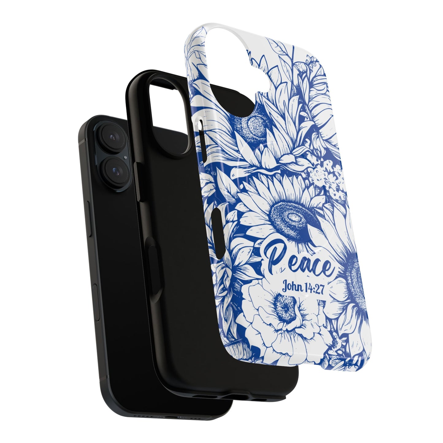 Peace I Leave with You John 14:27, Inspirational Gift, Tough iPhone Magnetic Case Scripture, Sunflower Bible Verse, MagSafe® iPhone® Tough Case, iPhone 14, iPhone 15, iPhone 16, Pro, Pro Max, Plus.