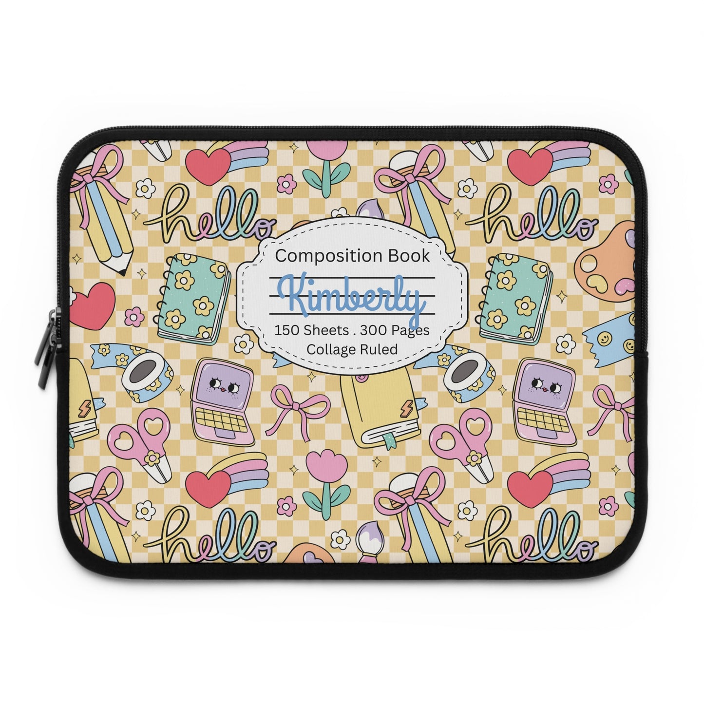 Personalized Doodle Daydream Laptop Sleeve with Composition Book Inspired Design, Customizable Tech Case, School Supplies, Gift for Students, College Essentials, Back to School