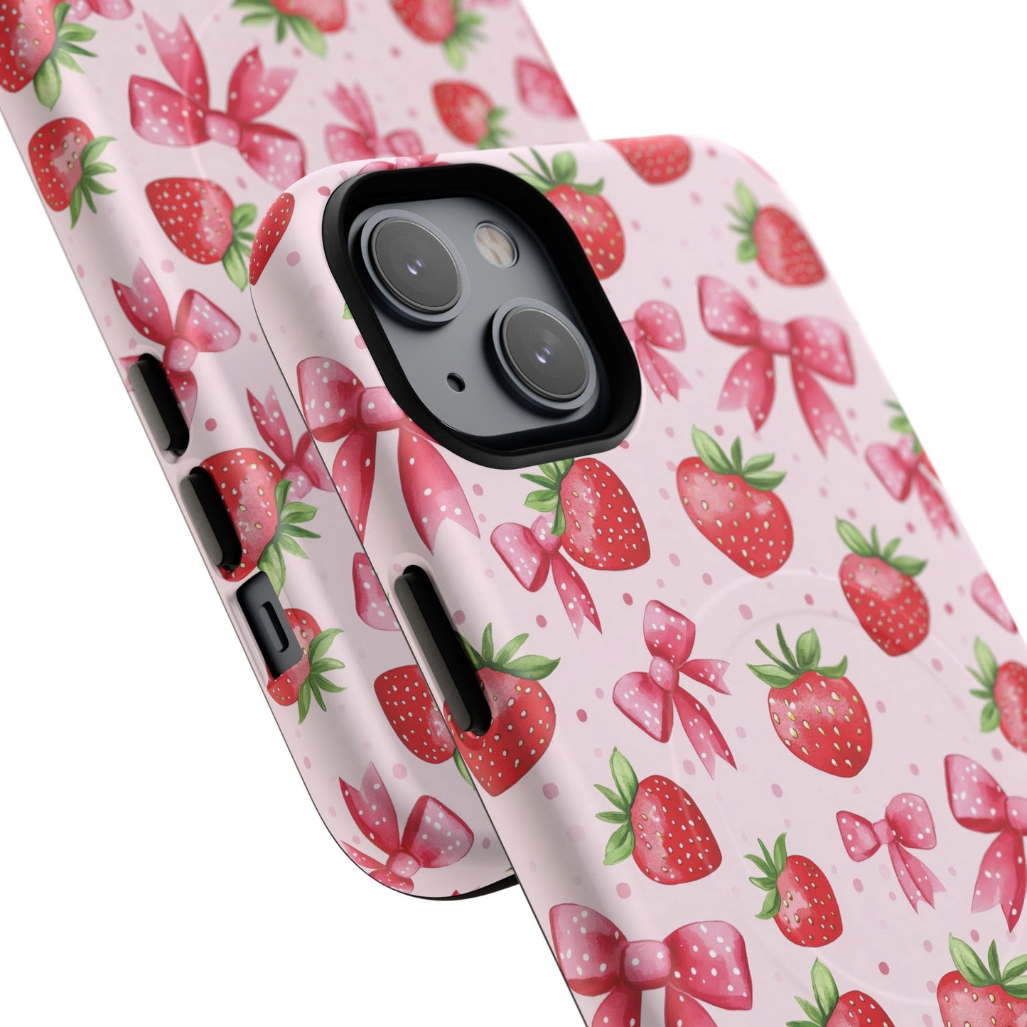 Strawberry Blush Coquette Magnetic Tough iPhone Cases - Funky Fruit Cases, Floral iPhone Cover, Trendy Gifts, iPhone Accessories, Strawberry Lover