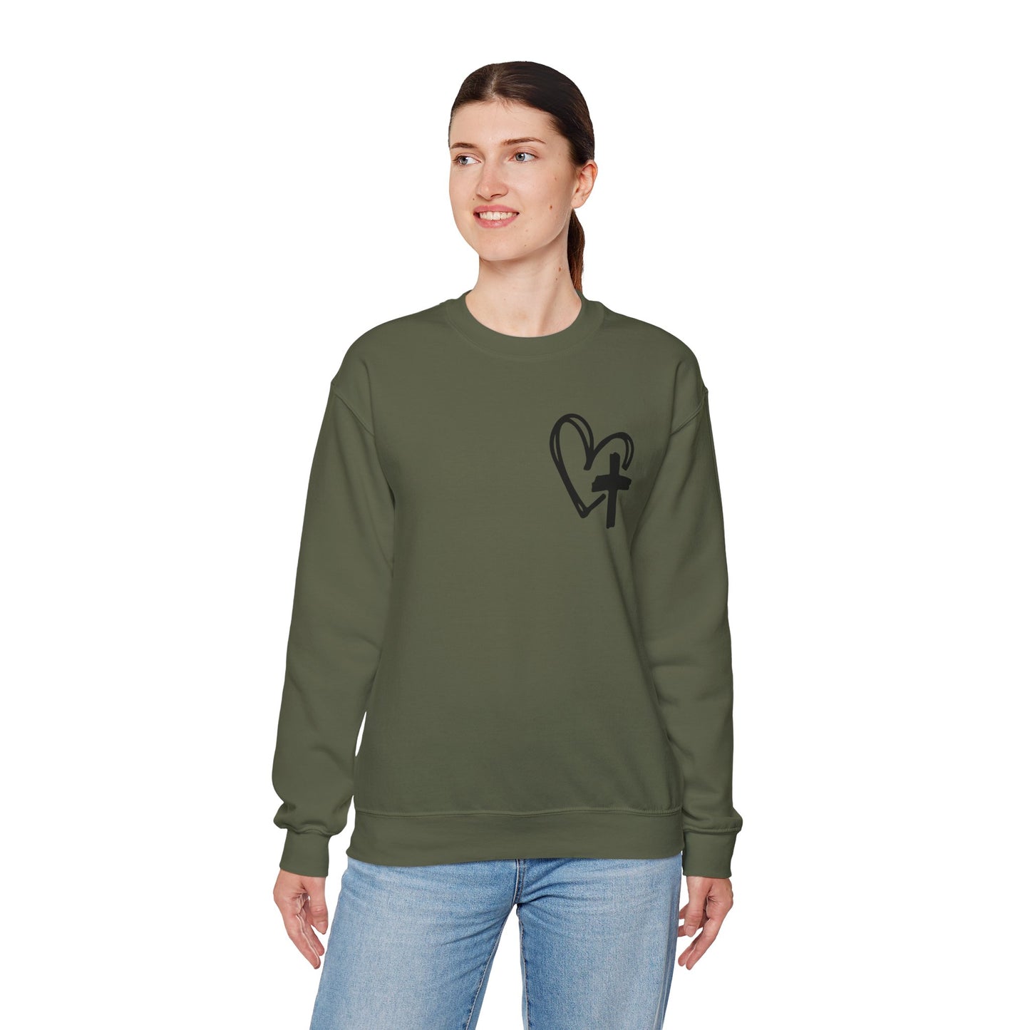 Faith and Floral Cross Unisex Heavy Gildan Blend™ Crewneck Sweatshirt.