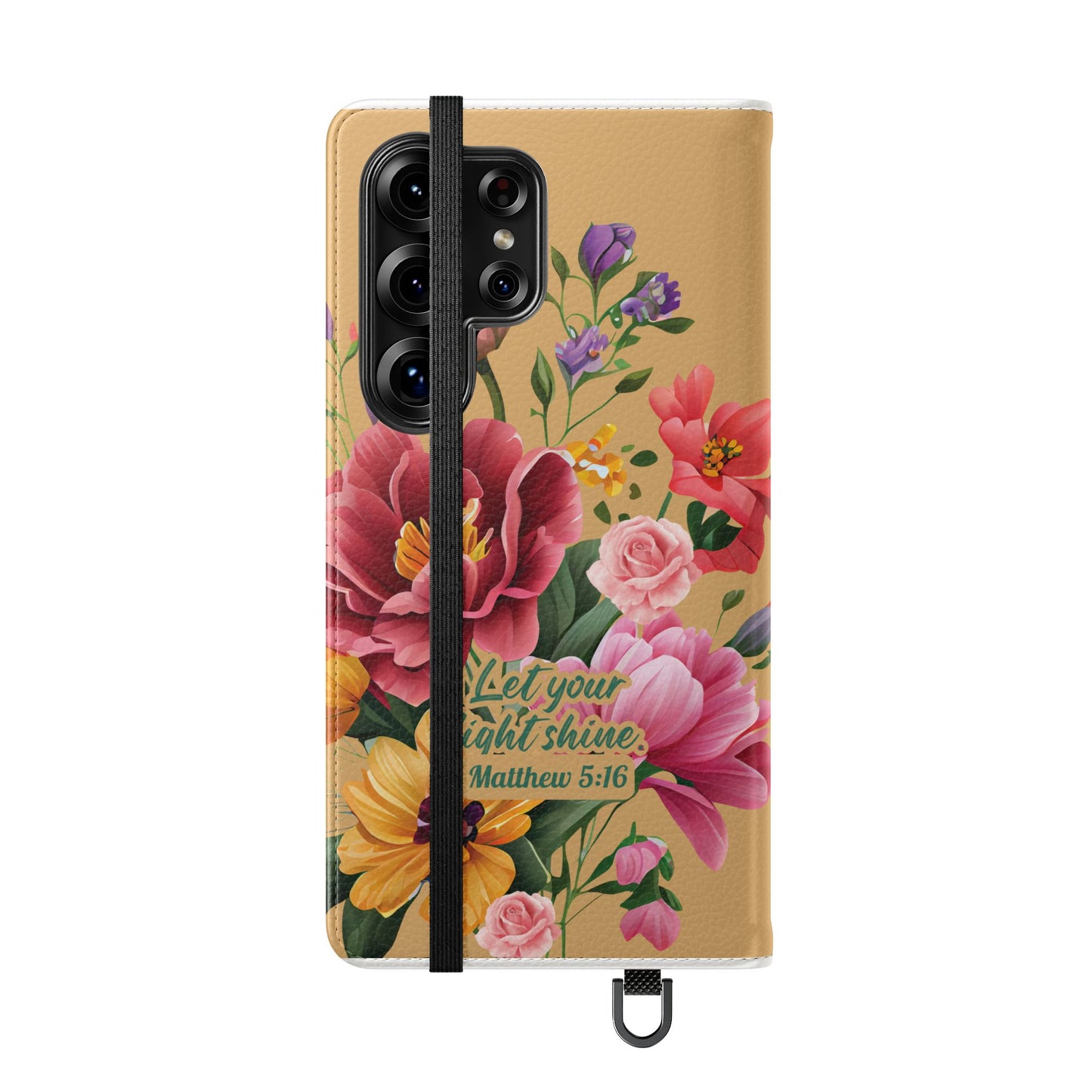 Floral Scripture Flip Case — "Let Your Light Shine" Wallet Phone Cover (Matthew 5:16)