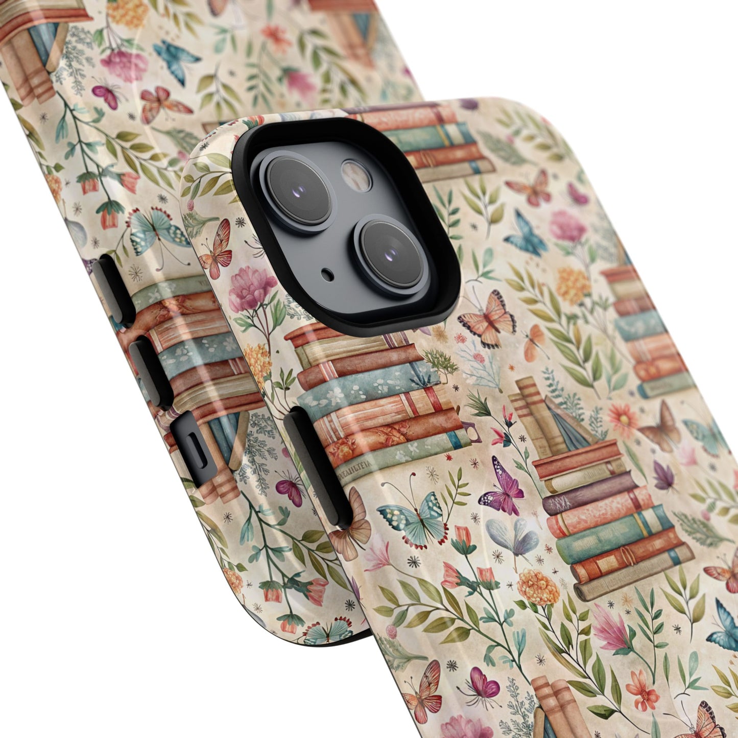 Colorful Bookworm Tough Magnetic iPhone Case,  Floral Butterfly Print, Gift for Readers, Tough IPhone Protective Cover, Bookish iPhone Case.