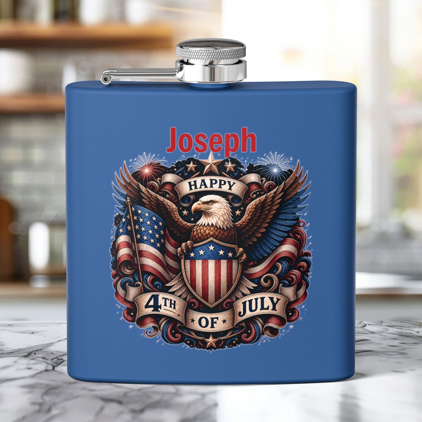 Personalized 4th of July Stainless Steel Flask – Patriotic Eagle Hip Flask (6 oz)