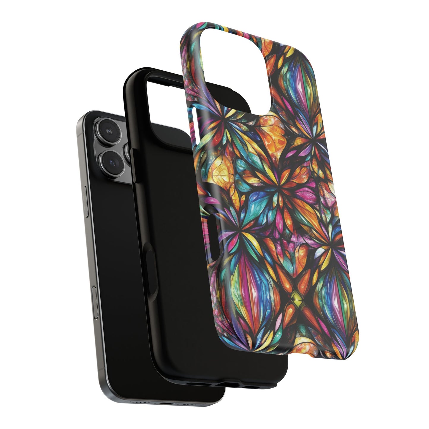Luminous Whirl Tough Magnetic iPhone Cases, Vibrant Protection, Unique Floral Print, Durable Cover, Gift for Tech Lovers, iPhone Accessory, Stained Glass iPhone Design.