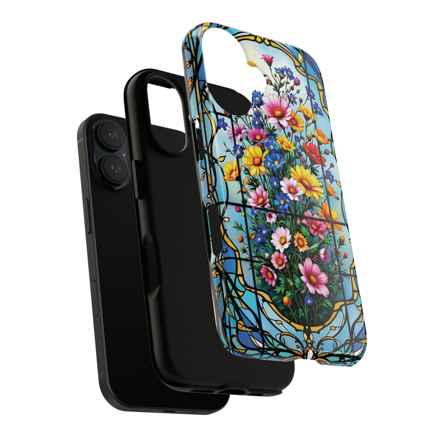 Floral Stained Glass Tough Magnetic Case, Durable Phone Cover, Gift for Nature Lovers, Unique Floral Design, Phone Accessories for All Occasions.