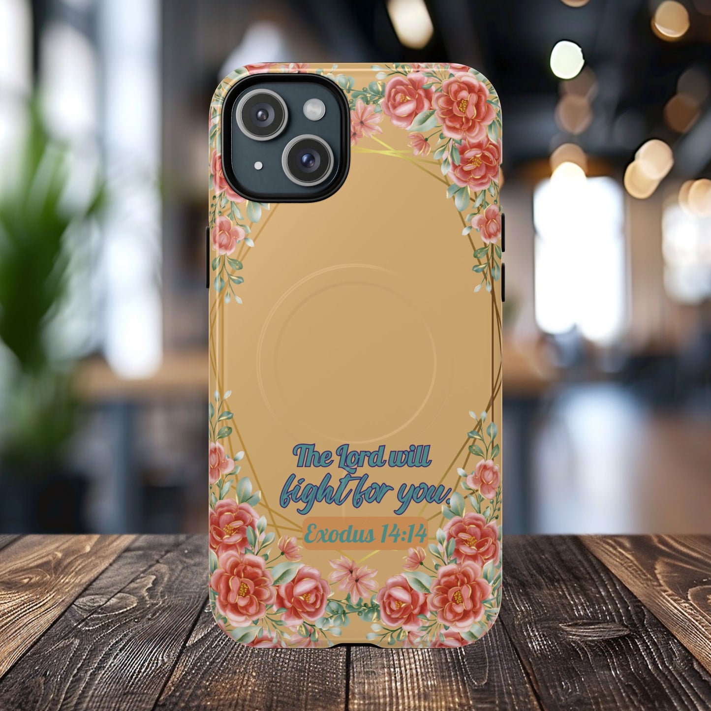 The Lord will Fight for You Exodus 14:14, Inspirational Gift, Tough MagSafe®  Magnetic Case Scripture, Sunflower Bible Verse, iPhone® 13, 14, iPhone 15, iPhone 16, 17, Pro, Pro Max, Plus.