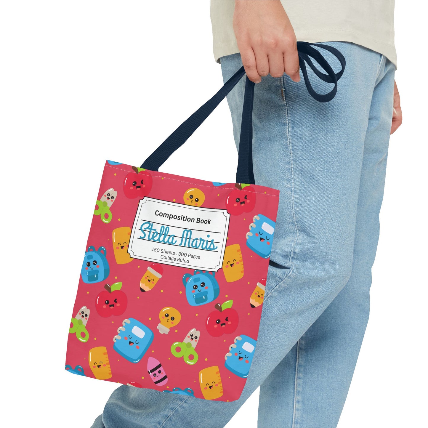 Personalized Kawaii Composition Book Inspired Tote Bag, Back to School Tote, Teacher Gift, Kids Bag, Custom Name Bag, Educational Accessories, Back to School Tote Bag.