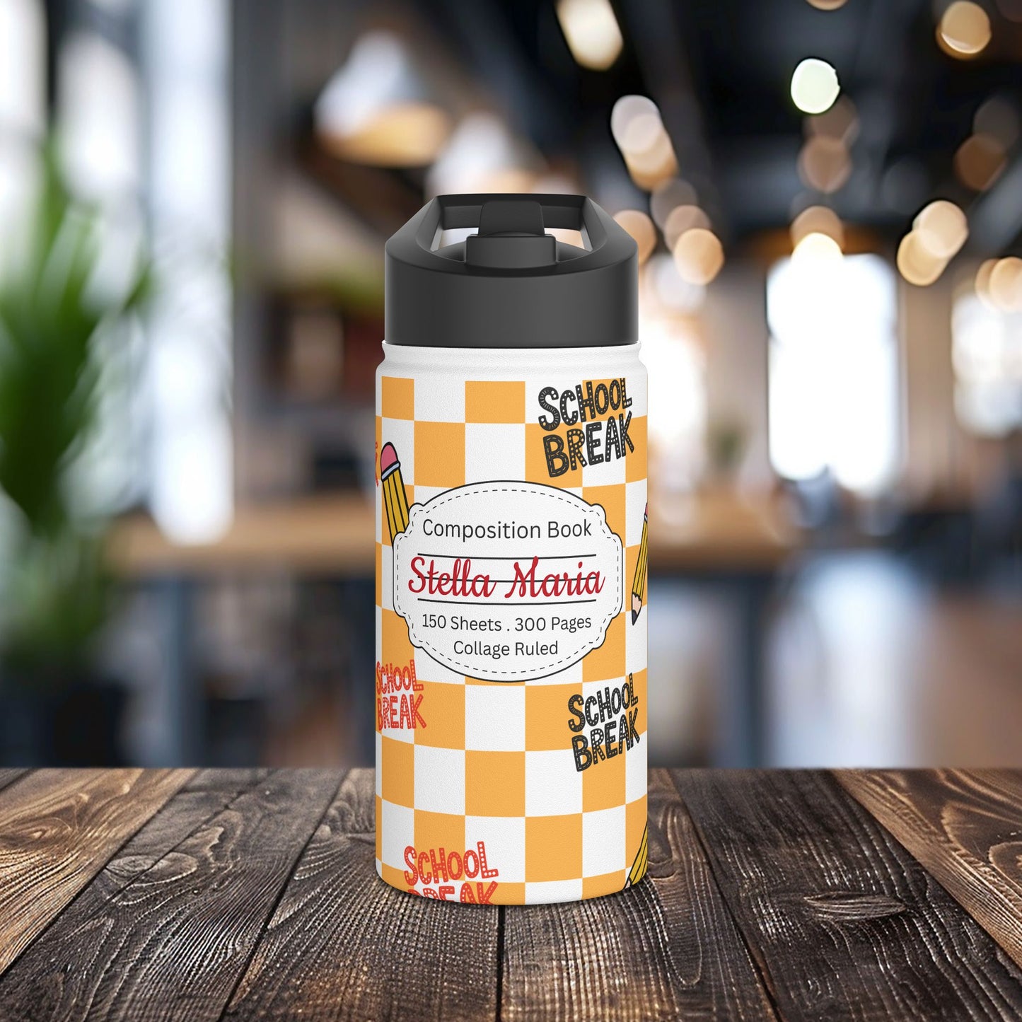 Personalized Orange Chalkboard Chic Inspired Stainless Steel Water Bottle for Kids, School Supplies, Eco-Friendly Drinkware, Back to School, Teacher Gifts