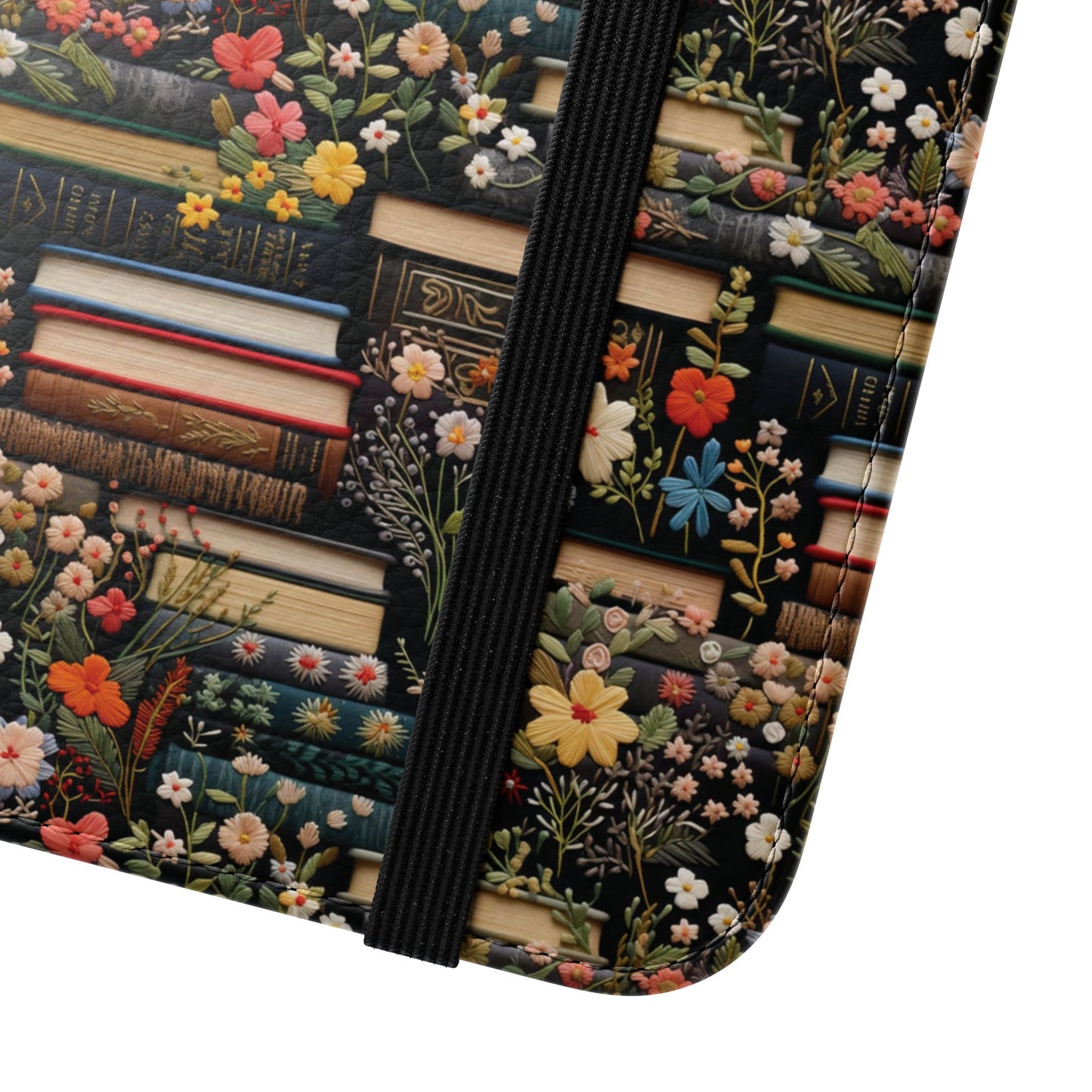 Book Stack Floral Flip iPhone and Samsung Phone Case — Vintage Library Wallet Cover.