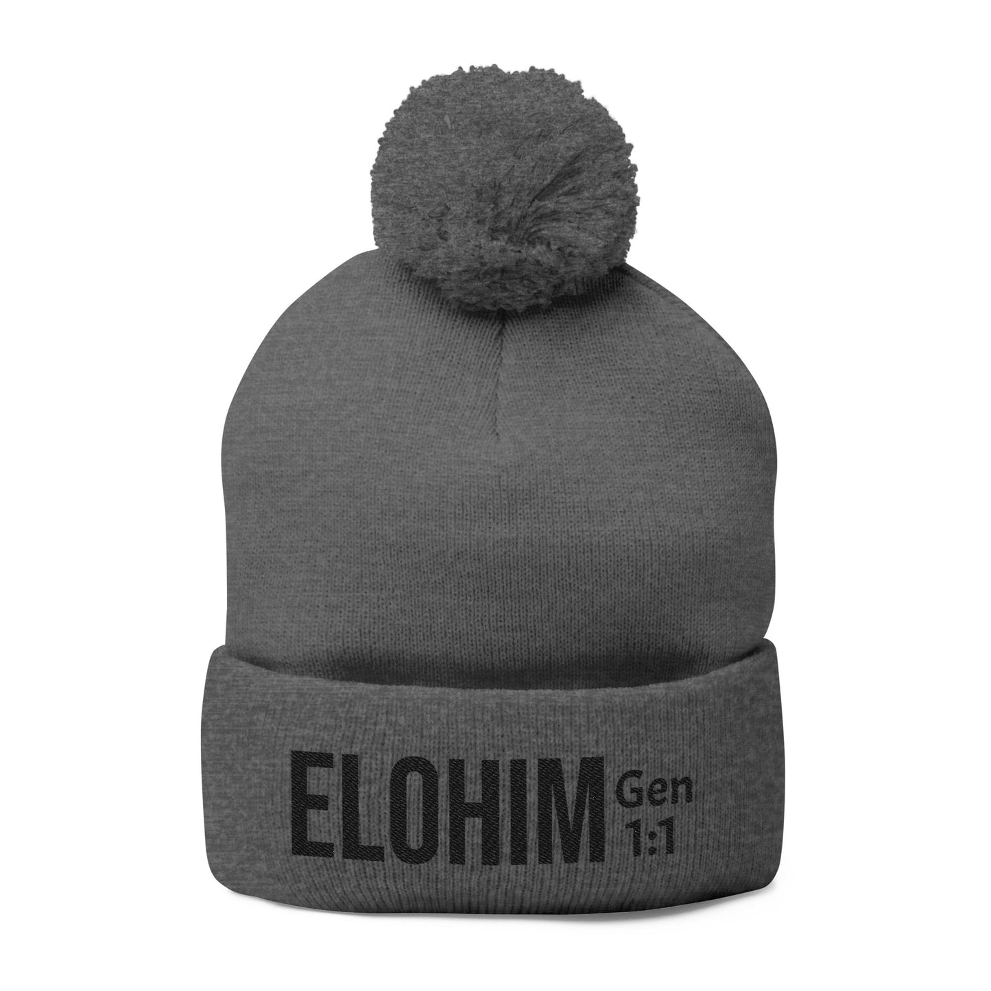 Cozy Pom-Pom Knit Cap with 'ELOHIM, GENESIS 1:1'  Embroidery Beanie - Stylish Winter Accessory for All Ages, Perfect Gift for Birthdays, Holidays, and Outdoor Activities