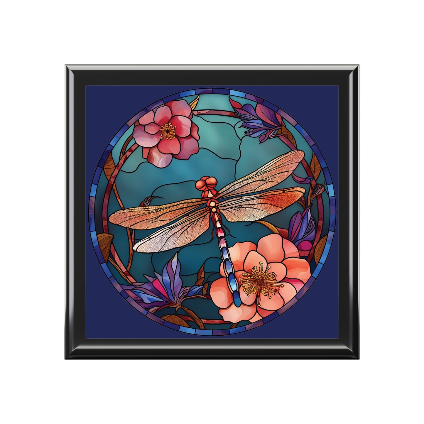 Dragonfly Stained Glass Jewelry Box — Floral Keepsake Storage