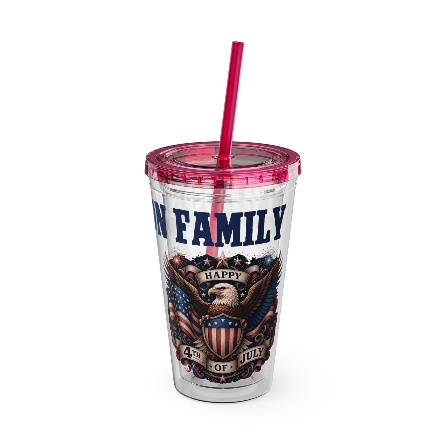 Patriotic Eagle 16oz Tumbler with Straw — "Happy 4th of July" USA Design