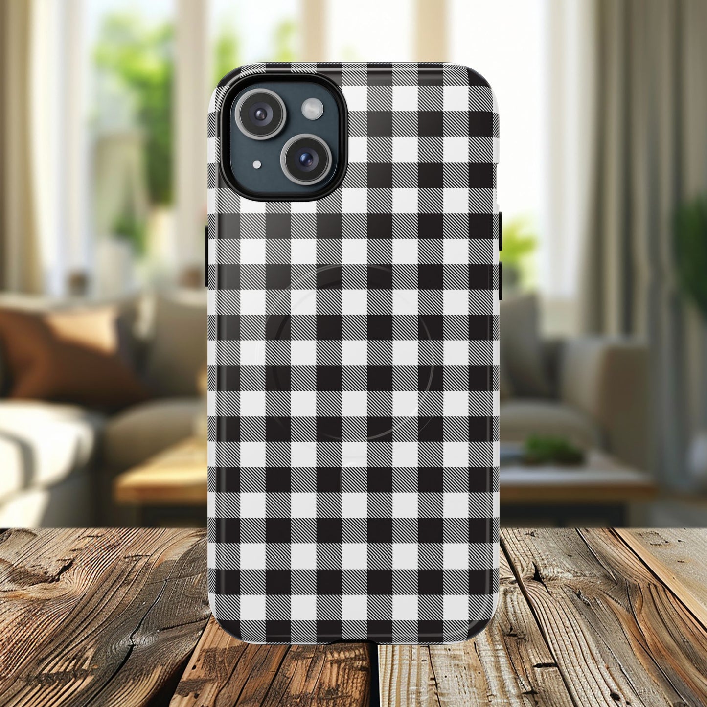 Black and White Gingham Phone Case, Tough Magnetic Cases, Stylish Phone Cover, Gift for Her, Trendy Phone Accessory, Checkered Print