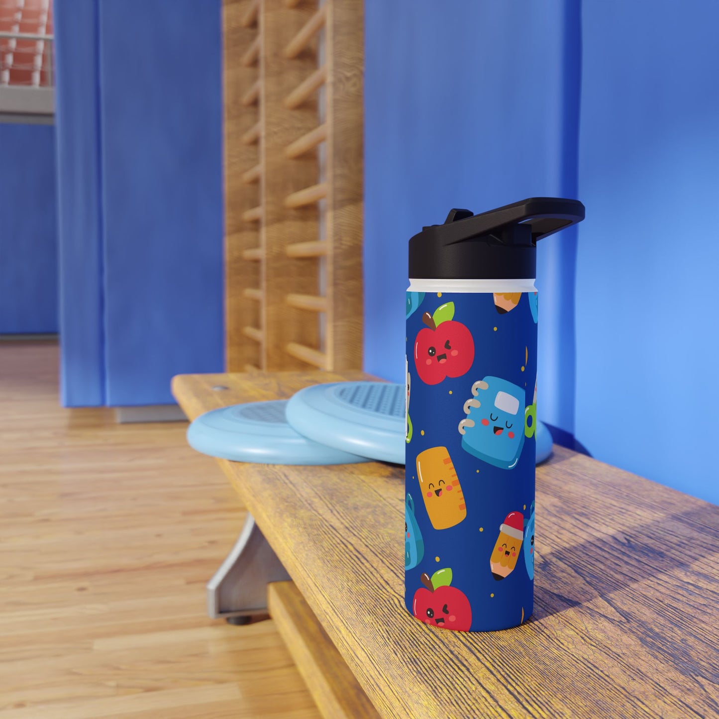 Personalized Blue Kawaii Composition Book Inspired Stainless Steel Water Bottle for Kids, School Supplies, Eco-Friendly Drinkware, Back to School, Teacher Gifts