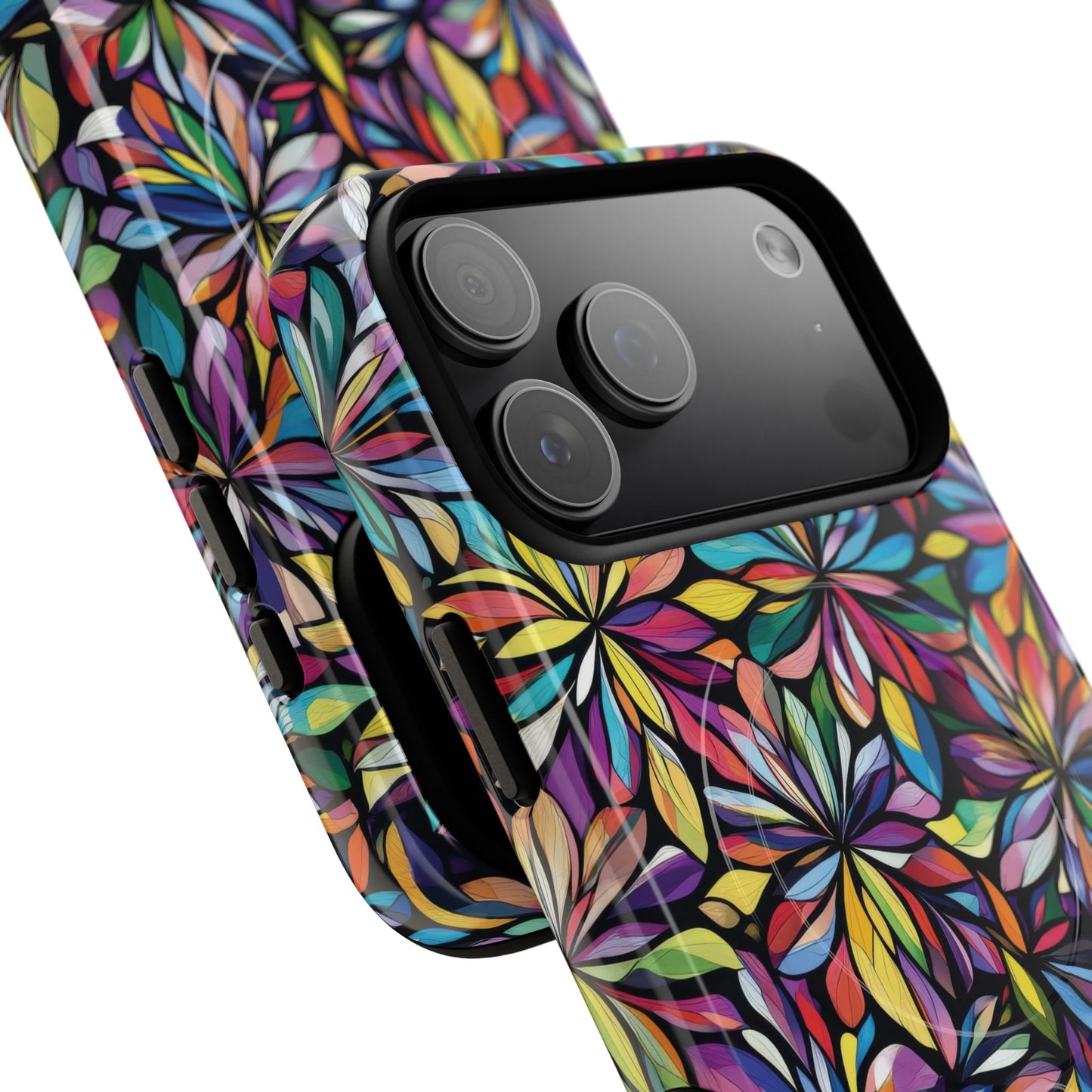 Prism Petal Burst Tough Magnetic iPhone Case, Colorful iPhone Case, Unique Gift for Flower Lovers, Stylish stained Glass Accessory