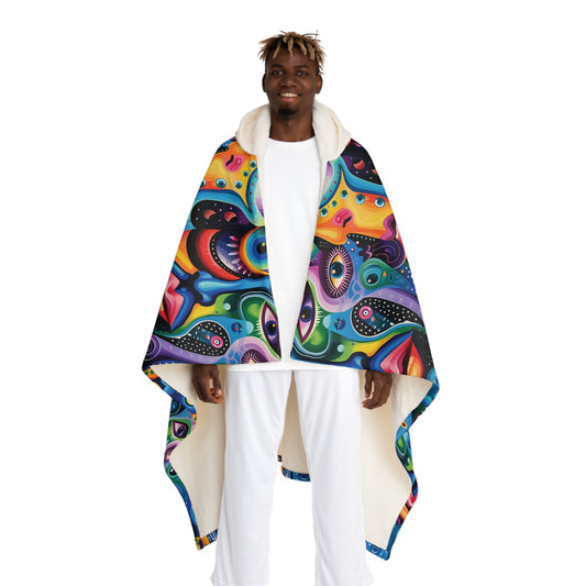 Psychedelic Visions Snuggle Hooded Sherpa Fleece Blanket