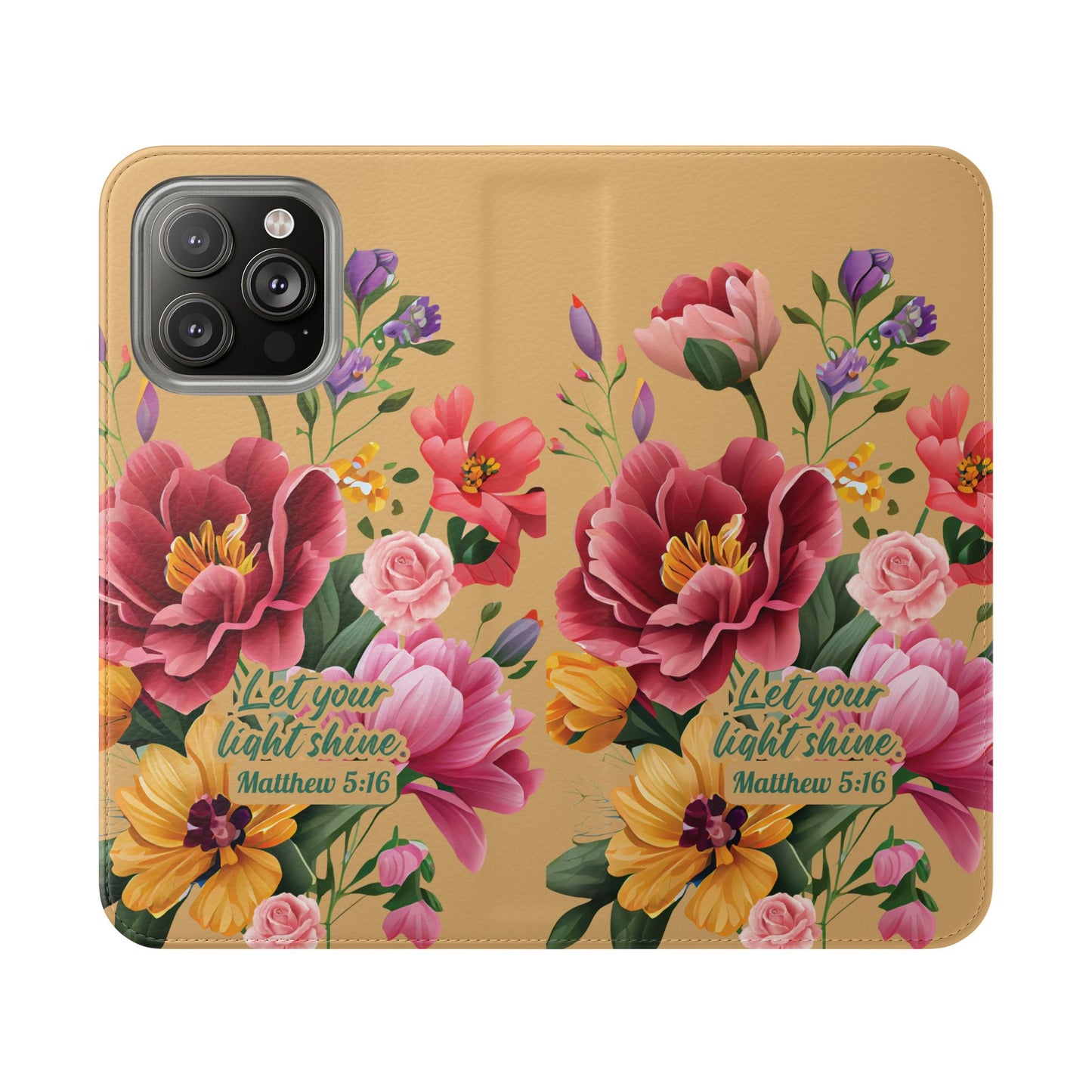Floral Scripture Flip Case — "Let Your Light Shine" Wallet Phone Cover (Matthew 5:16)