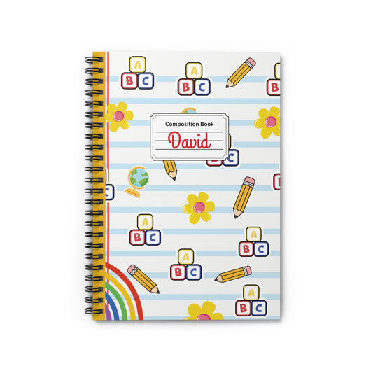 Personalized White SchoolYard Chic Composition Book Inspired Playful Spiral Notebook - Perfect for School, Journaling, Kids, Teachers, Back to School Gifts