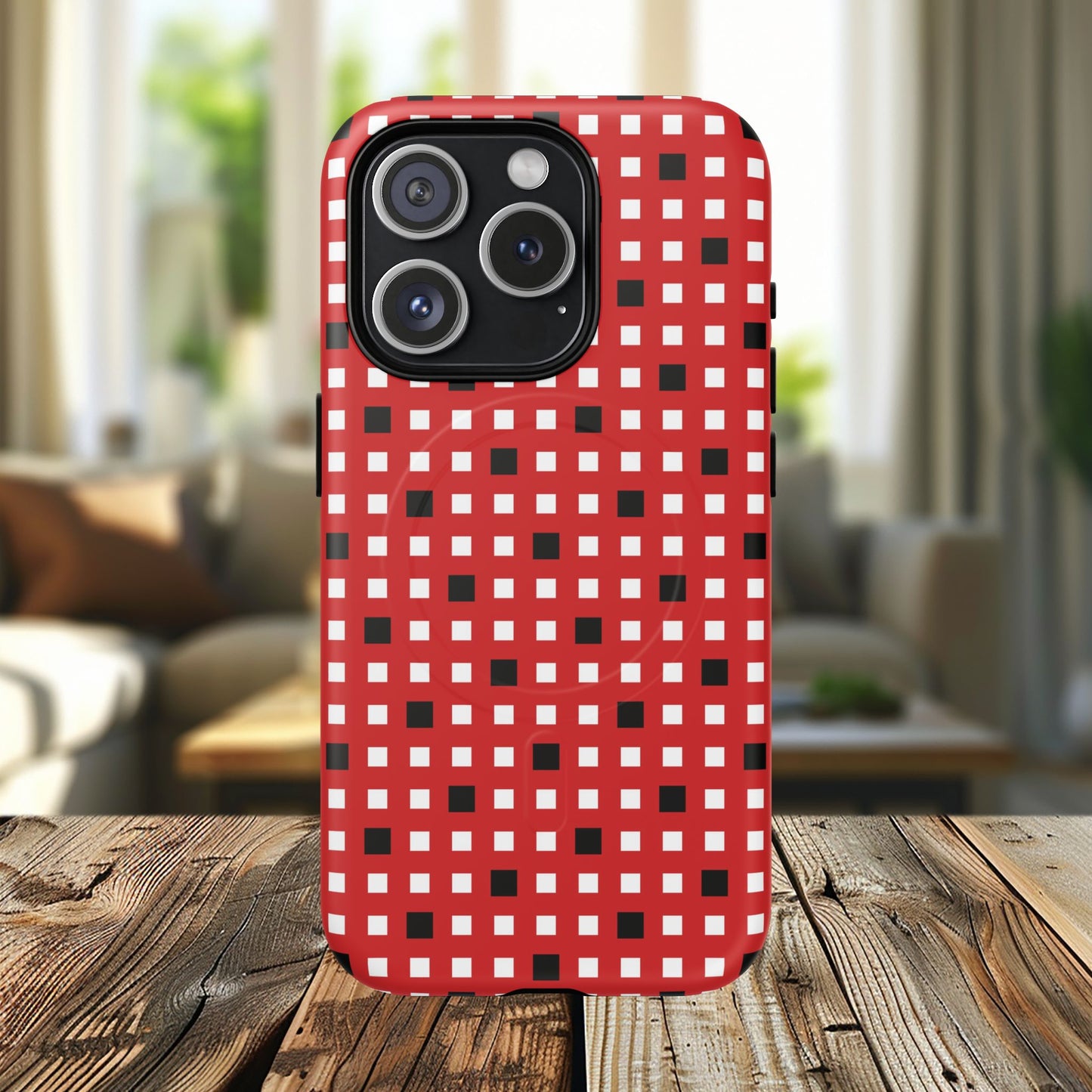 Crimson Gridlock Tough iPhone Magnetic Cases, Durable iPhone Accessories, Gift for Tech Lovers, Modern Design