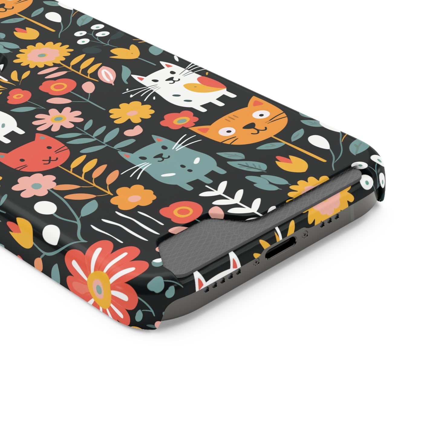 Whimsical Feline Garden iPhone and Samsung Case With Card Holder