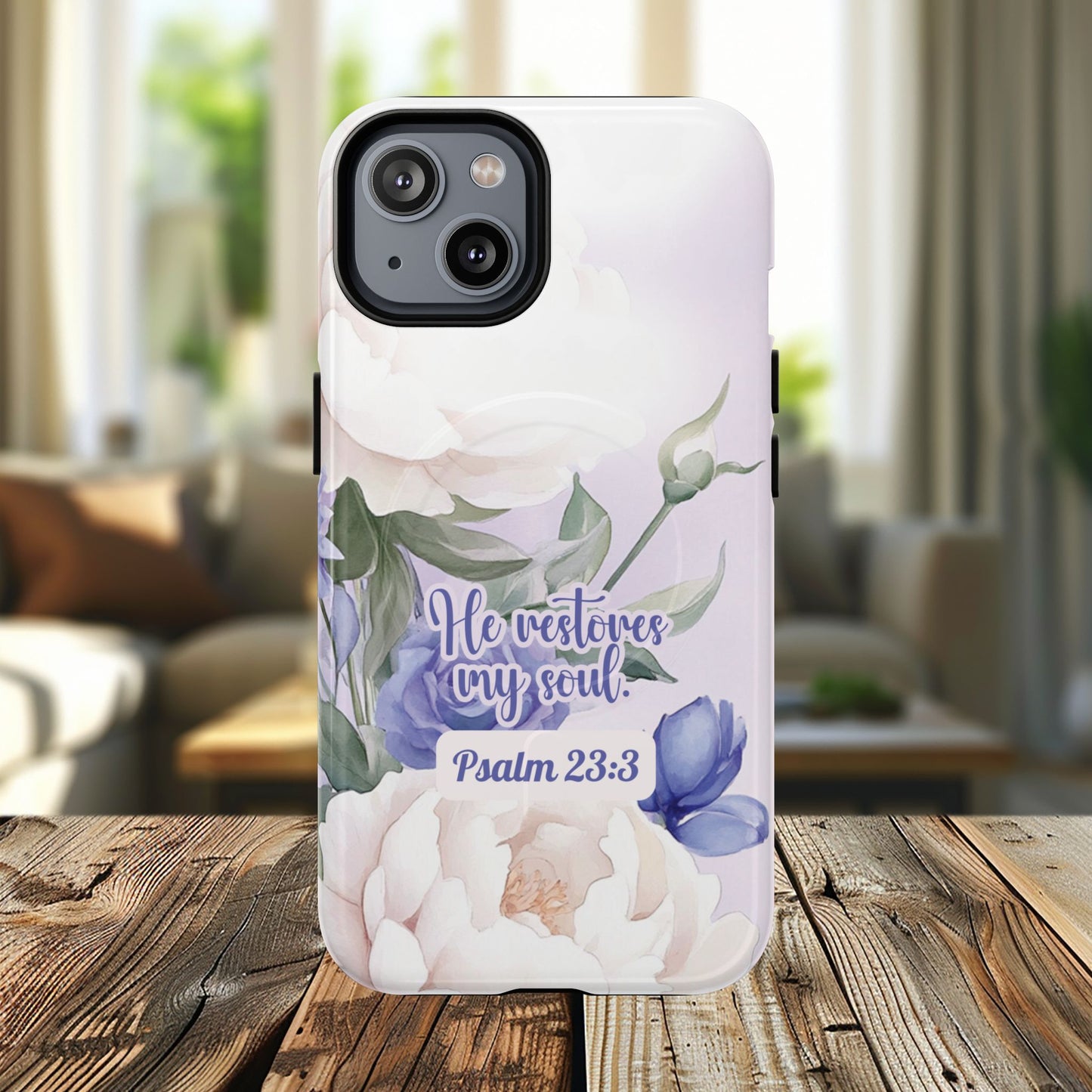 He Restores My Soul Tough iPhone Magnetic Cases, Christian Gift, MagSafe® iPhone® Tough Case, iPhone 13, 14, iPhone 15, iPhone 16, 17, Pro, Pro Max, Plus