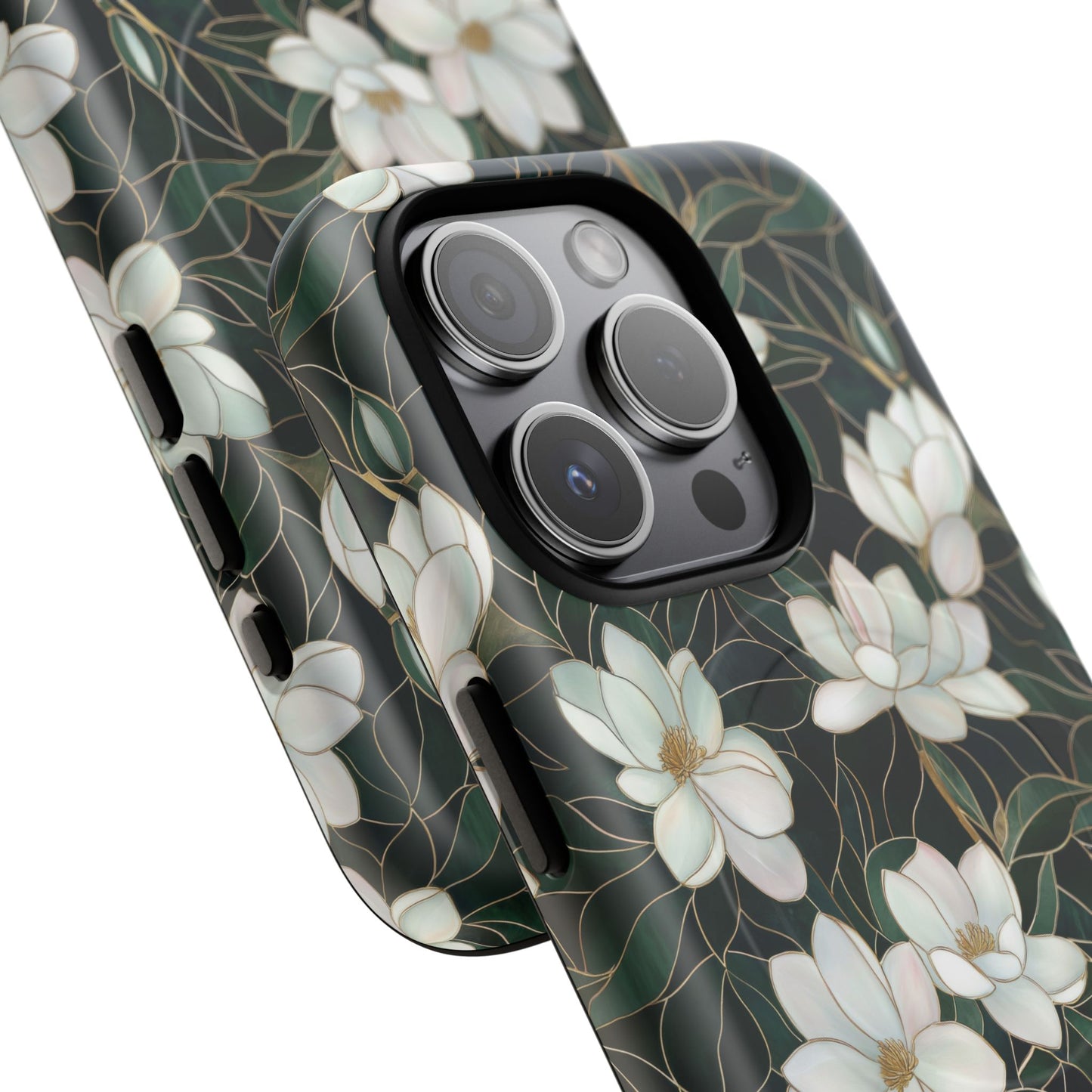 Midnight Magnolia Tough iPhone Magnetic Case, Stylish Stained Glass iPhone Protection, Nature Lover Gift, Spring Vibes