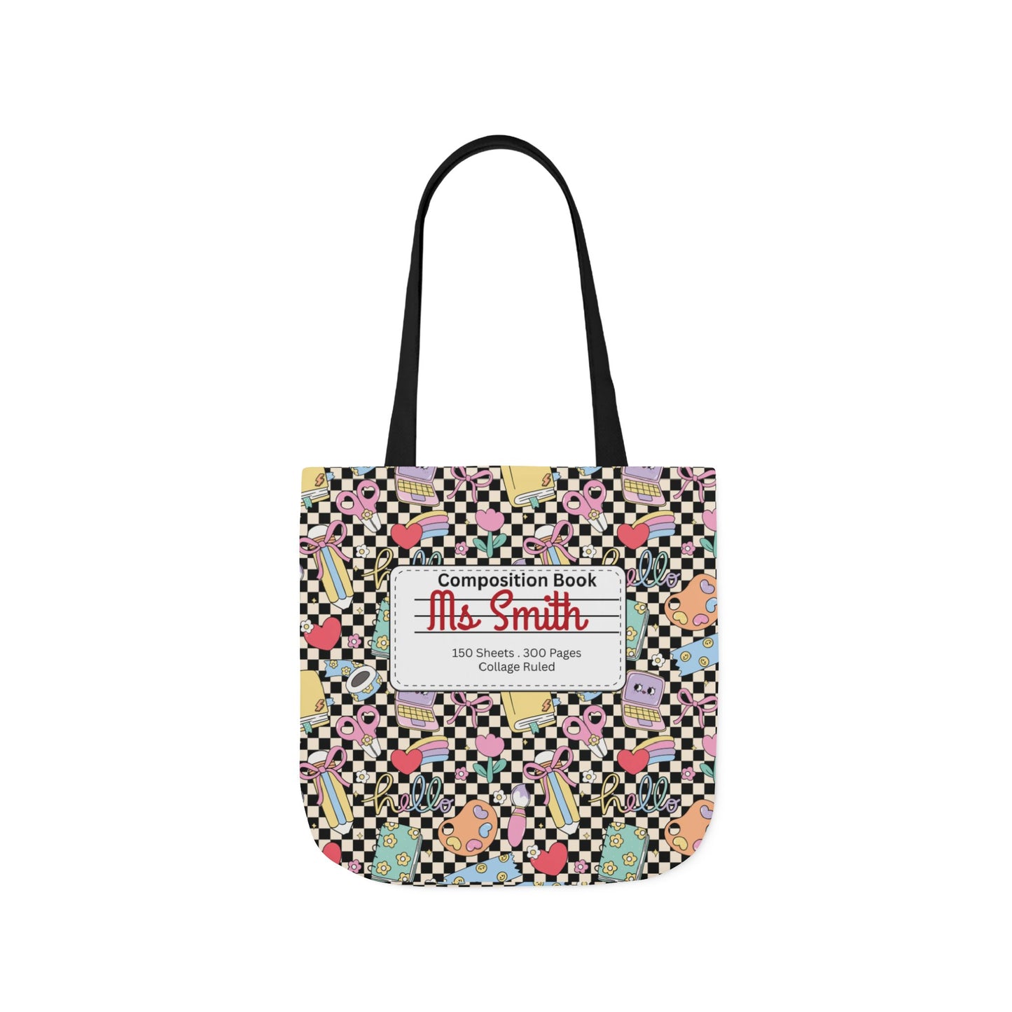 Personalized Black Doodle Daydream Composition Book Inspired Canvas Tote Bag with Colorful Straps, Cute School Bag, Eco-Friendly Tote, Back to School Shopping Bag, Teacher Gift Idea