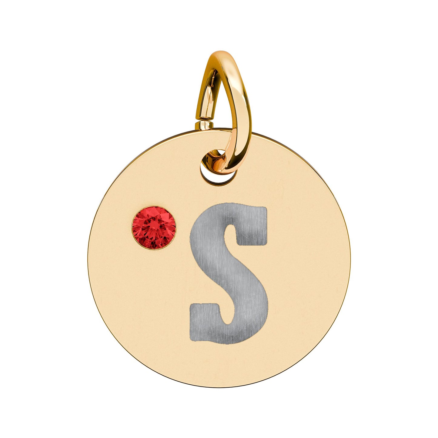 Engraved Birthstone Circle Charm — Personalized Initial Pendant.