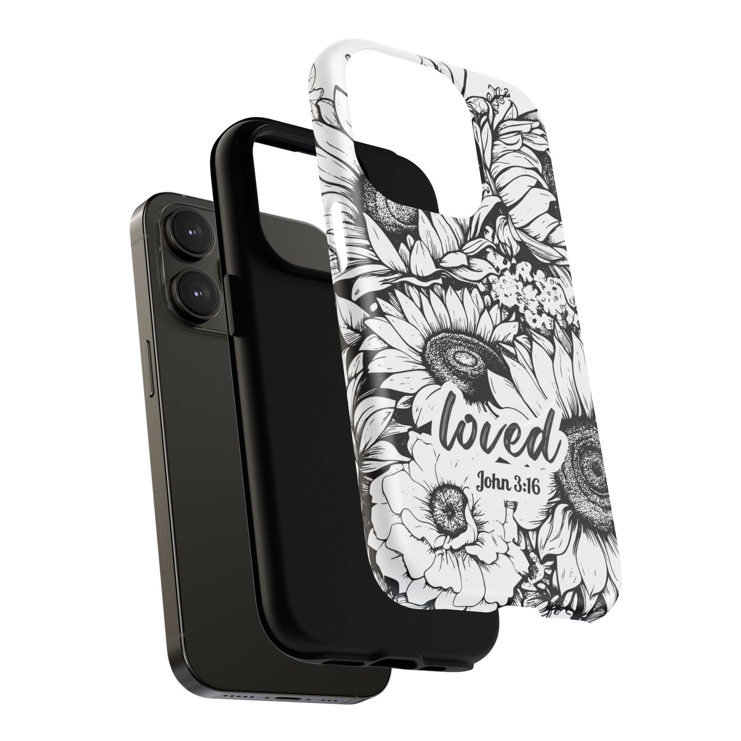 Loved John 3:16, Inspirational Gift, Tough iPhone Magnetic Case Scripture, Sunflower Bible Verse, MagSafe® iPhone® Tough Case, iPhone 14, iPhone 15, iPhone 16, Pro, Pro Max, Plus