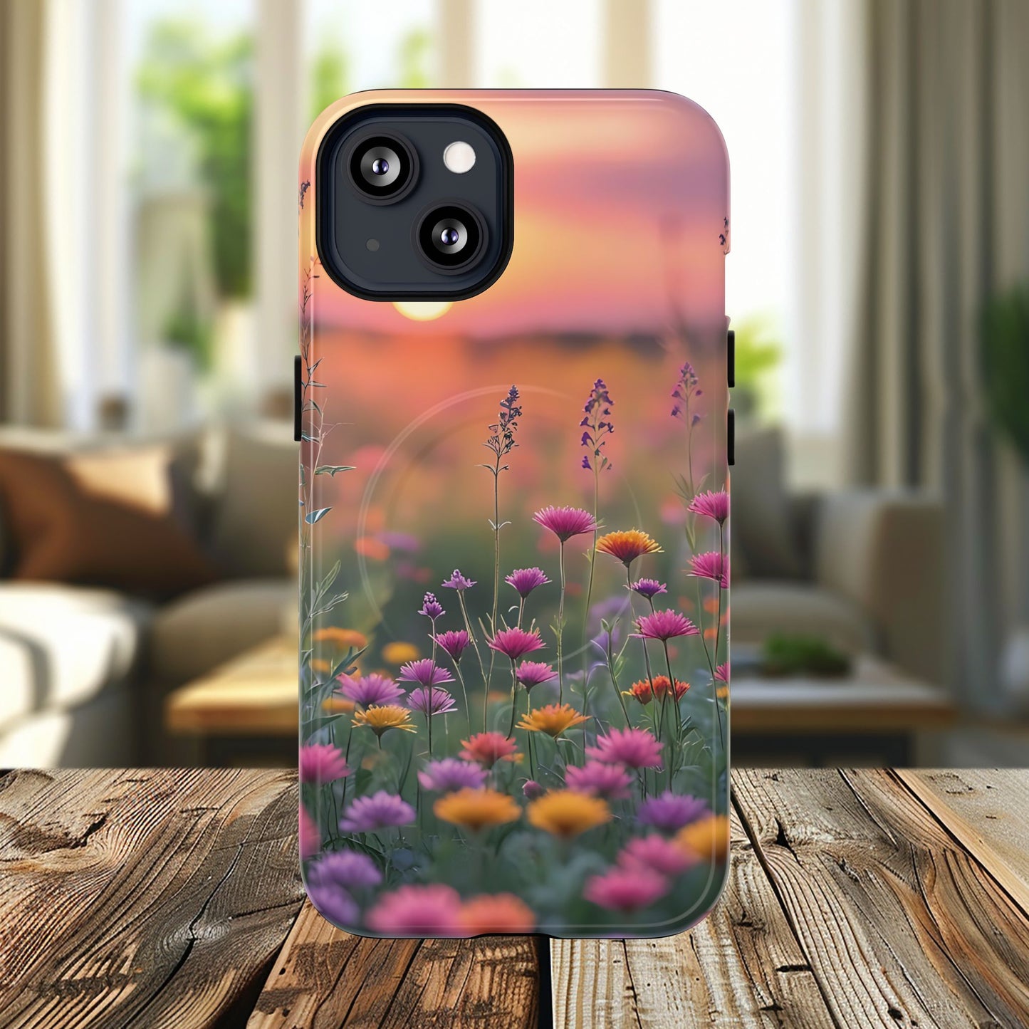 Floral Sunset Phone Case, Tough Magnetic Cases for iPhone, Nature Lover Gift, Durable Protection, Eco-Friendly Phone Accessory