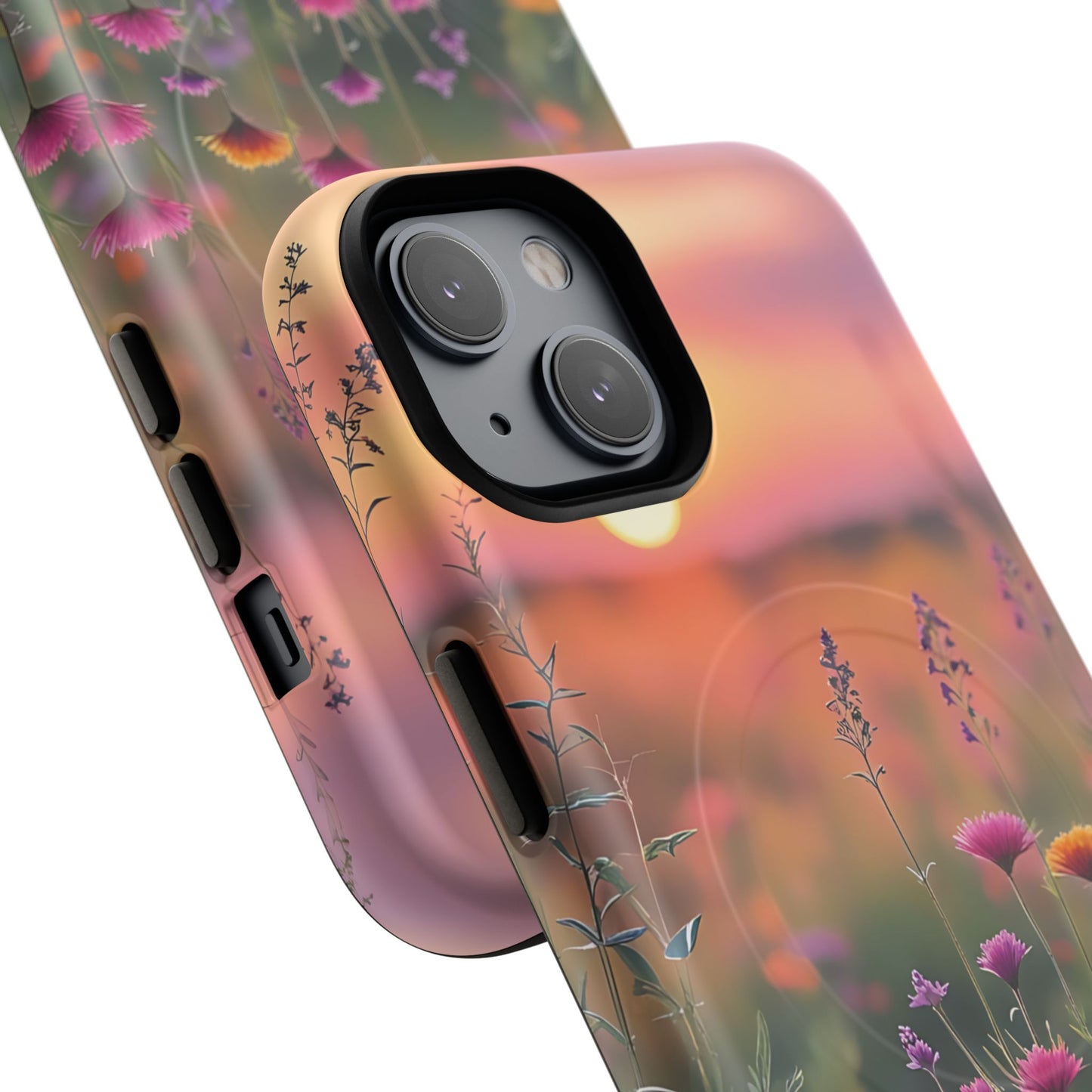 Floral Sunset Phone Case, Tough Magnetic Cases for iPhone, Nature Lover Gift, Durable Protection, Eco-Friendly Phone Accessory