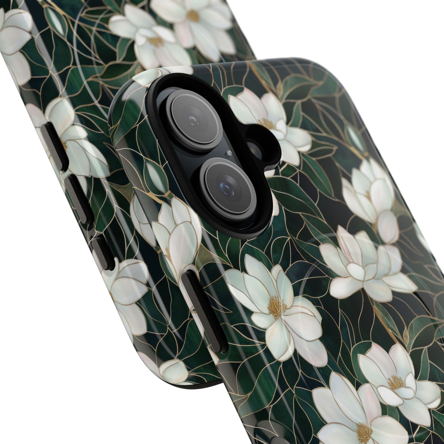 Midnight Magnolia Tough iPhone Magnetic Case, Stylish Stained Glass iPhone Protection, Nature Lover Gift, Spring Vibes