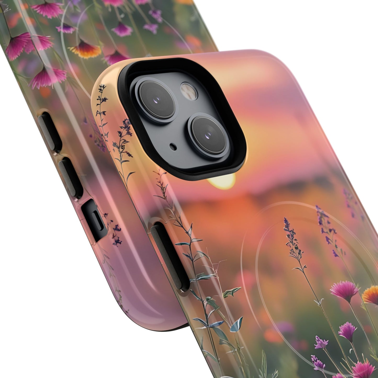 Floral Sunset Phone Case, Tough Magnetic Cases for iPhone, Nature Lover Gift, Durable Protection, Eco-Friendly Phone Accessory