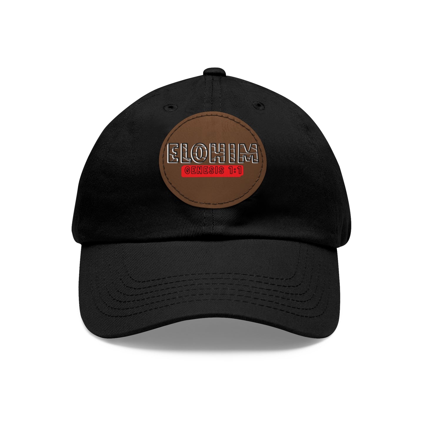 'ELOHIM, GENESIS 1:1- Stylish Dad Hat with Leather Patch | a Unisex Gift, Casual Wear, Summer Accessory, Unique Outdoor Cap, Adjustable Sun Hat, Christian Gift