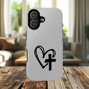 Tough Magnetic Phone Case with Heart & Cross Design, Durable Phone Cover, Unique Gift for Her, Stylish Accessory, Everyday Use