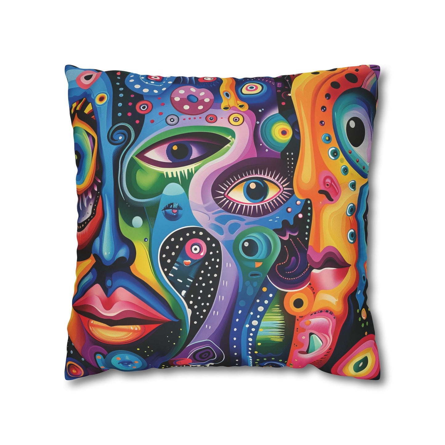 Psychedelic Visions Vibrant Abstract Art Pillowcase - Colorful Decorative Faux Suede Cushion Cover