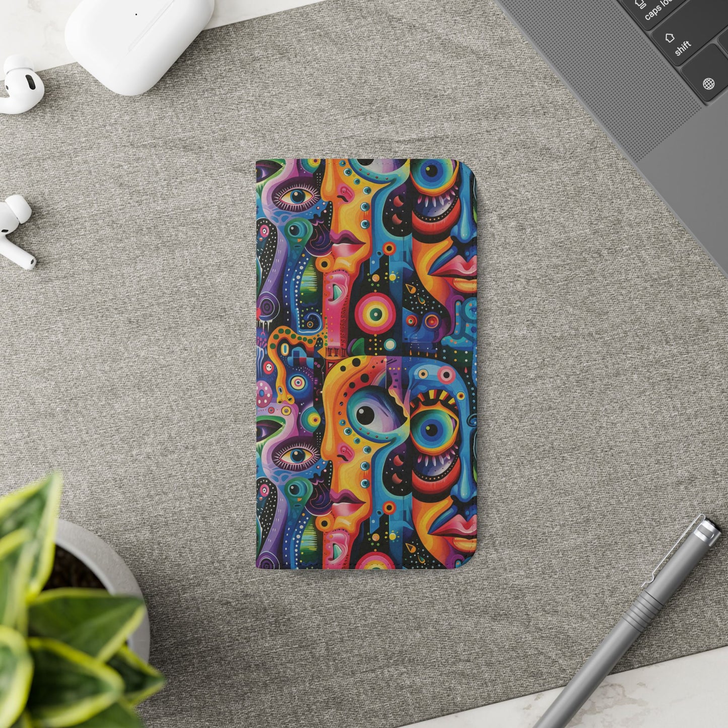 Psychedelic Visions Vibrant Art Flip iPhone and Samsung Phone Case - Colorful Faces Design for Phone Protection