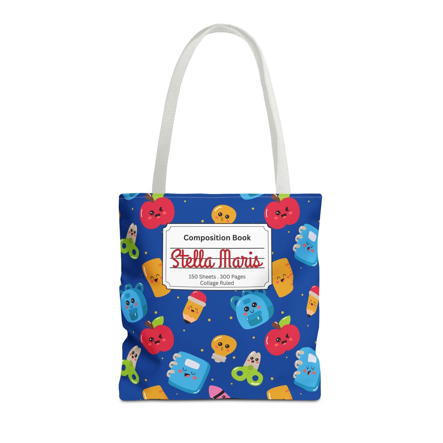 Personalized Blue Kawaii Composition Book Inspired Tote Bag, Back to School Tote, Teacher Gift, Kids Bag, Custom Name Bag, Educational Accessories, Back to School Tote Bag.
