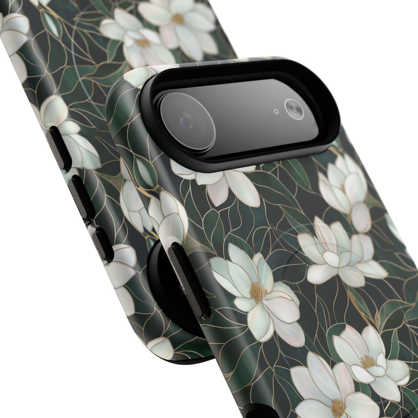Midnight Magnolia Tough iPhone Magnetic Case, Stylish Stained Glass iPhone Protection, Nature Lover Gift, Spring Vibes