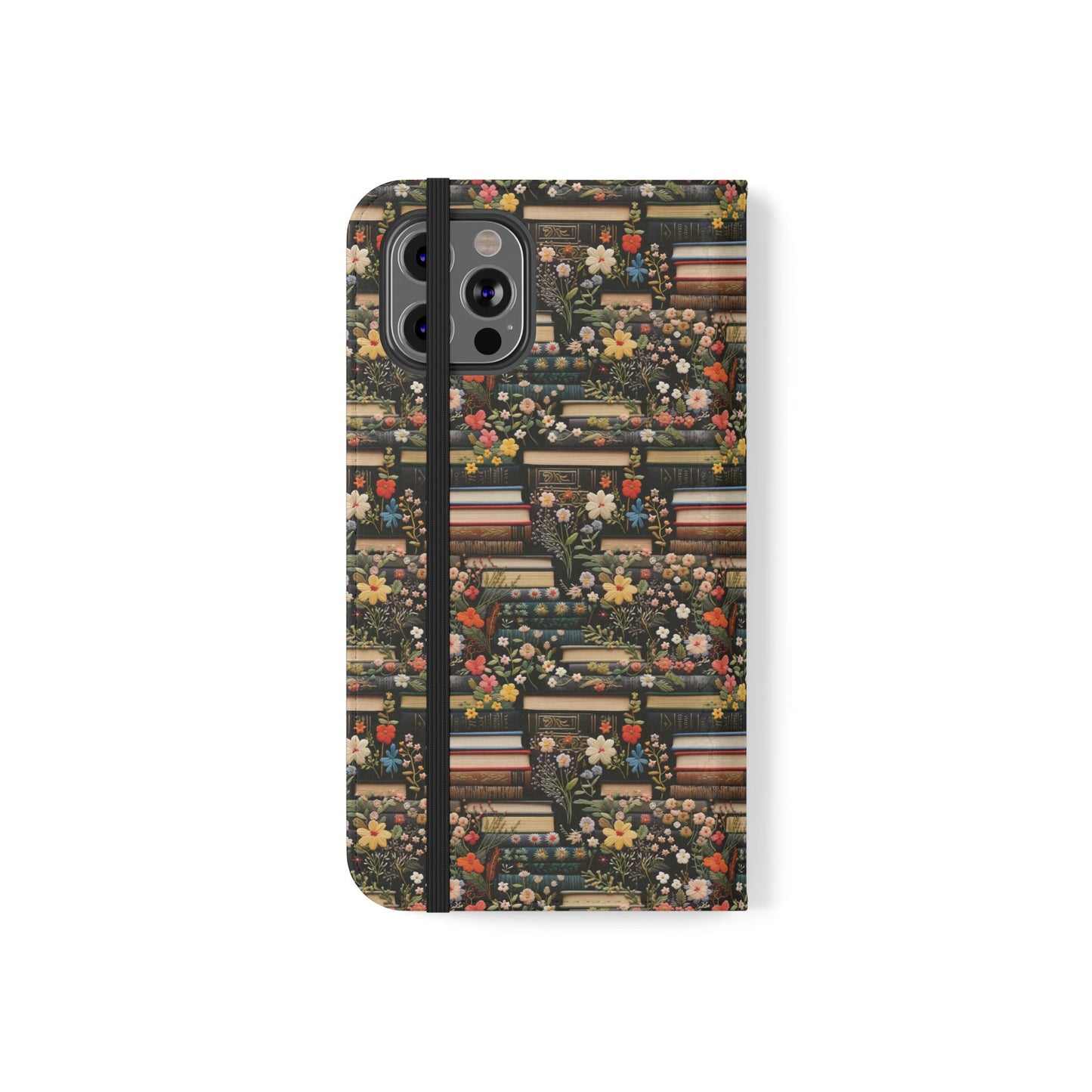 Book Stack Floral Flip iPhone and Samsung Phone Case — Vintage Library Wallet Cover.