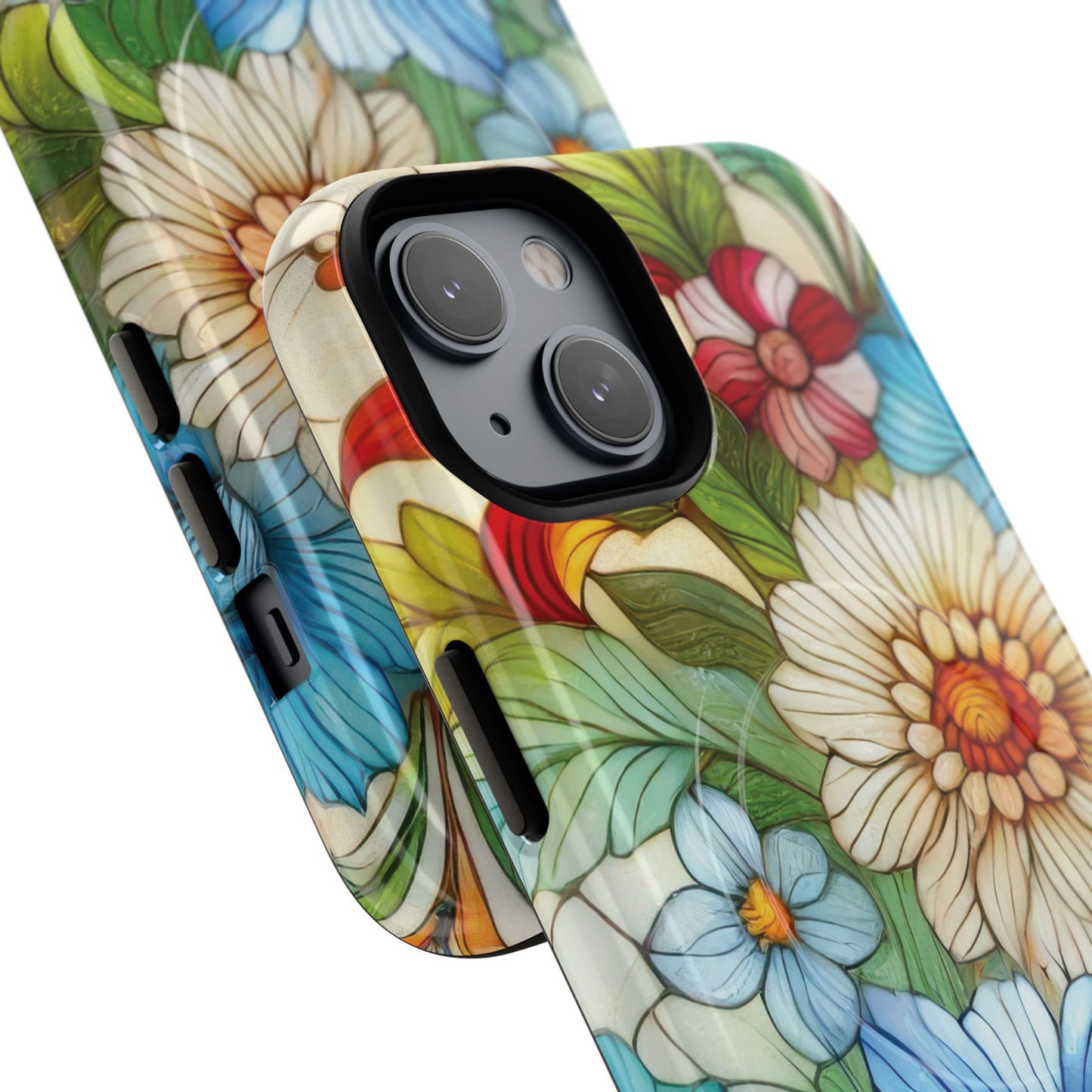 Botanical Radiance Tough iPhone Magnetic Case, Customizable Durable iPhone Cover | Ideal Gift for Nature Lovers, Floral Stained Glass Gift